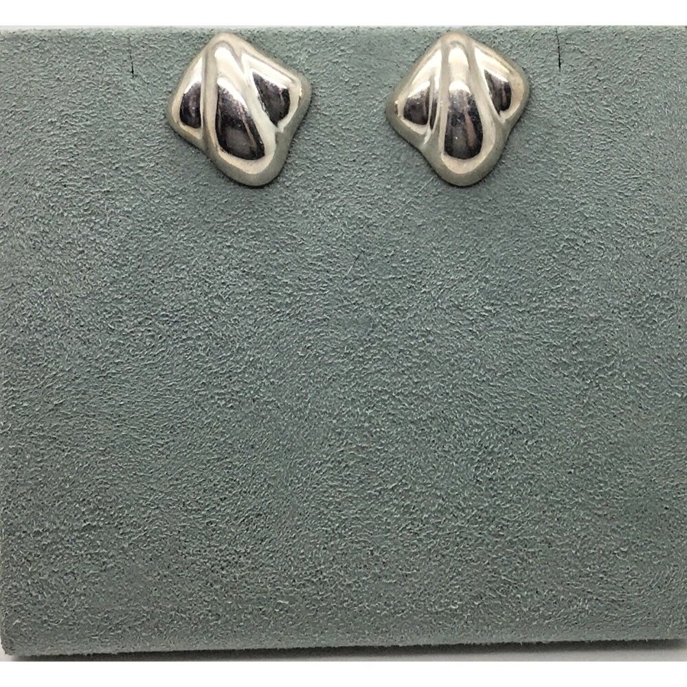 Taxco Puffy Sterling Silver Earrings Pierced Post Button Ripples TF 925 Mexico